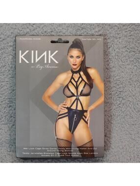 Kink by Leg Avenue Halter w/ Thong Bottoms Set Black Zipper